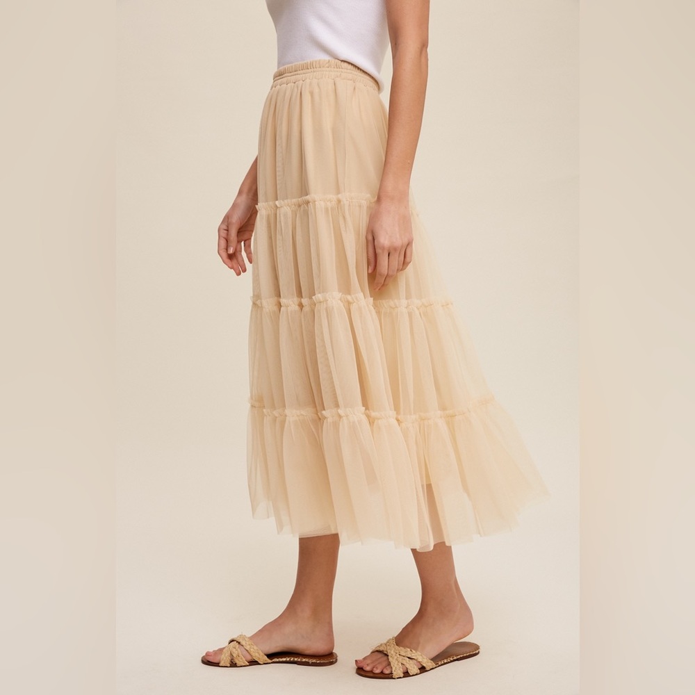 Ruffle Mesh Tiered Skirt in Champagne - Picture 5 of 17
